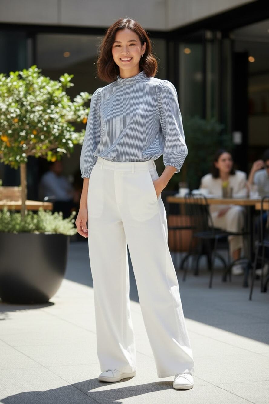J.Crew Long-sleeve ruffleneck top in stripe